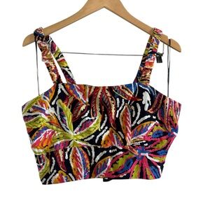 NWT Rachel Zoe Multicolor Leaf Pattern Crop Top Size XL